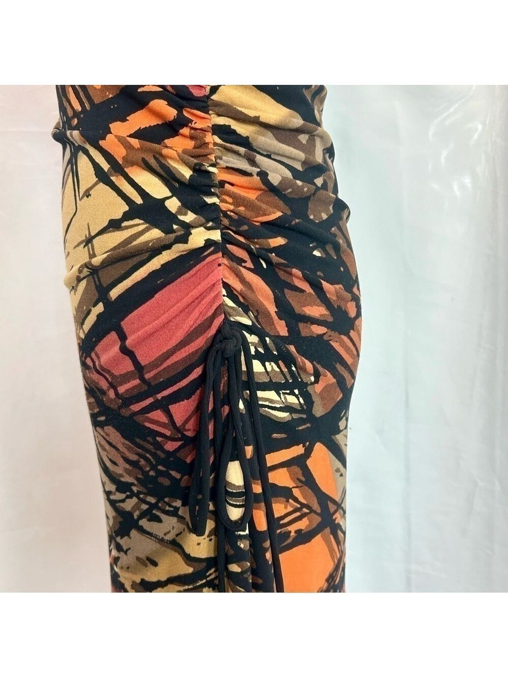 Le Chateau multicoloured zigzag artsy print long sleeve V-neck faux wrap dress S - Picture 7 of 16